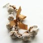 Cotton beads and brown satin ribbon bracelet