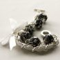 Black fabric beads and white satin ribbon bracelet