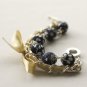 Dark blue fabric beads and yellow satin ribbon bracelet