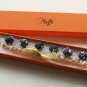 Dark blue fabric beads and yellow satin ribbon bracelet