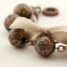 Dark Blue Beads and Beige Satin Ribbon Bracelet