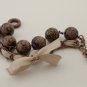 Dark Blue Beads and Beige Satin Ribbon Bracelet