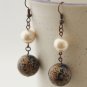 Antique Copper, Dark Blue Japanese beads and Shell Pearls Earrings