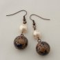 Antique Copper, Dark Blue Japanese beads and Shell Pearls Earrings