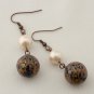 Antique Copper, Dark Blue Japanese beads and Shell Pearls Earrings