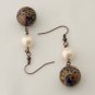 Antique Copper, Dark Blue Japanese beads and Shell Pearls Earrings