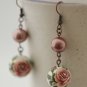 Antique Copper, Vintage Roses and Pink Shell Pearls Earrings