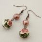 Antique Copper, Vintage Roses and Pink Shell Pearls Earrings