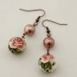Antique Copper, Vintage Roses and Pink Shell Pearls Earrings
