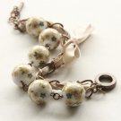 White Kimono Beads and Beige Satin Ribbon Bracelet