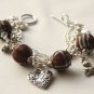 Brown Tartan and Tibetan Silver Beads Bracelet