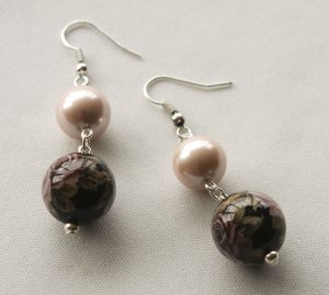 Rose Shell Pearls and Roses Earrings