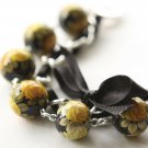 Black Satin Ribbon and Yellow Roses Beads Bracelet