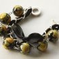 Black Satin Ribbon and Yellow Roses Beads Bracelet