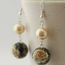 Yellow Shell Pearls and Roses Earrings