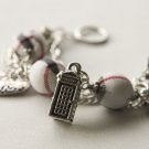 White Tartan Beads and Telephone Booth Bracelet