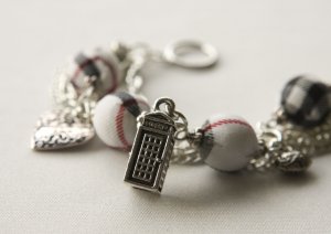 White Tartan Beads and Telephone Booth Bracelet