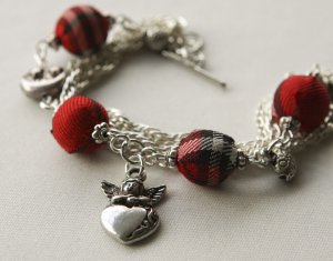 Red Tartan Beads and Angel Bracelet