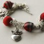 Red Tartan Beads and Angel Bracelet