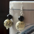Musical Paper Beads and Black Pearls Earrings