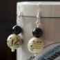 Musical Paper Beads and Black Pearls Earrings