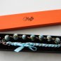 Black Satin Ribbon and Blue Roses Beads Bracelet