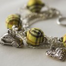 Yellow Tartan Beads and Car Charm Bracelet
