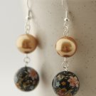 Orange Gold Pearls and Autumn Flowers Earrings