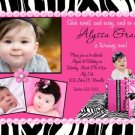 ZEBRA HOT PINK WILD CHILD SASSY DIVA BIRTHDAY INVITATION
