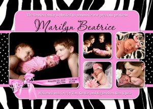 ZEBRA Leopard CHEETAH Animal Print Baby Birth Announcement