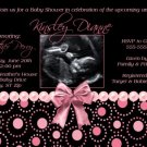 Black Hot Pink Pearl Girl Ultrasound Sonogram Photo Baby Shower Invitation