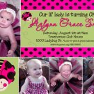 LADYBUG LADY BUG Photo Birthday Invitations Pink Black Lime