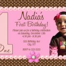 Girl First 1st Birthday Party Photo Invitation Pink Chocolate Brown