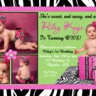 ZEBRA WILD CHILD SASSY DIVA LIME PURPLE PINK BIRTHDAY INVITATION