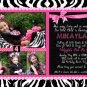 ZEBRA WILD CHILD SASSY DIVA LIME PURPLE PINK BIRTHDAY INVITATION