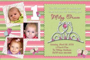 PRINCESS CROWN TIARA 1st First Birthday Party Invitation