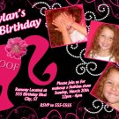 Barbie Silhouette Hot Pink Black Birthday Invitation Glitter Pearls