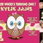 OWL 1st First Birthday Invitations Look Whoo's Turning ONE
