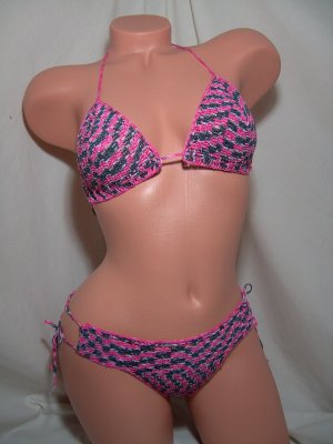 Pink/Black Graffiti Banded Bottom Bikini (Small/Medium)