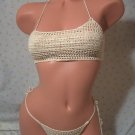 Uneven Lattice Bandeau Bikini with Brazil Bottoms (Small/Medium)