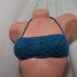 Ocean Blue Yarn Uneven Straps Bandeau Bikini (Small/Medium)