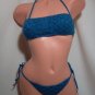 Ocean Blue Yarn Uneven Straps Bandeau Bikini (Small/Medium)