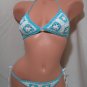 Turquoise Blue and White Bikini with Crosses (Small/Medium)