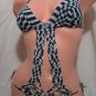 Black/White Zeebra Stripes Thong Back One Piece Swimsuit (Small/Medium)