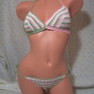 White, Pink, and Green Candycane Stripes Bikini (Small/Medium)