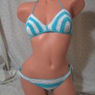 Turquoise Blue and White Bikini with Nautical Stripes (Small/Medium)