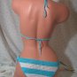 Turquoise Blue and White Bikini with Nautical Stripes (Small/Medium)