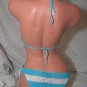 Turquoise Blue and White Bikini with Nautical Stripes (Small/Medium)