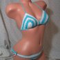 Turquoise Blue and White Bikini with Nautical Stripes (Small/Medium)
