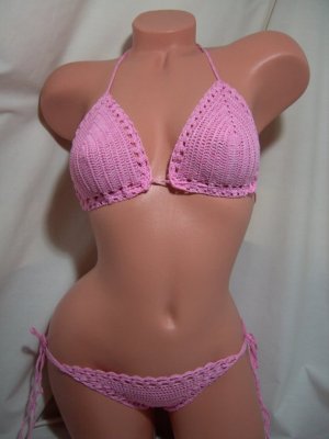 Pink Halter Bikini with Tie Side Bottoms (Small/Medium)